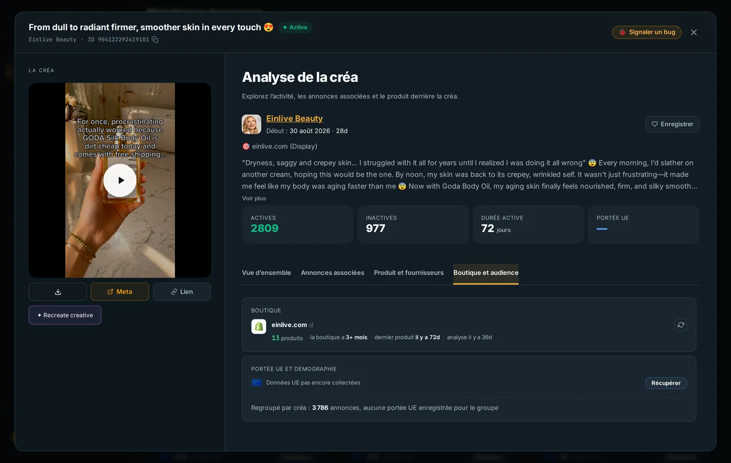 Panneau de portée et d’audience disponible dans Ads Bench
