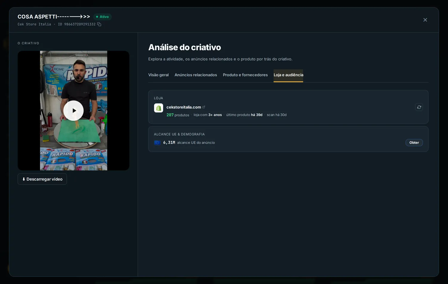 Painel de alcance e audiência disponível no Ads Bench