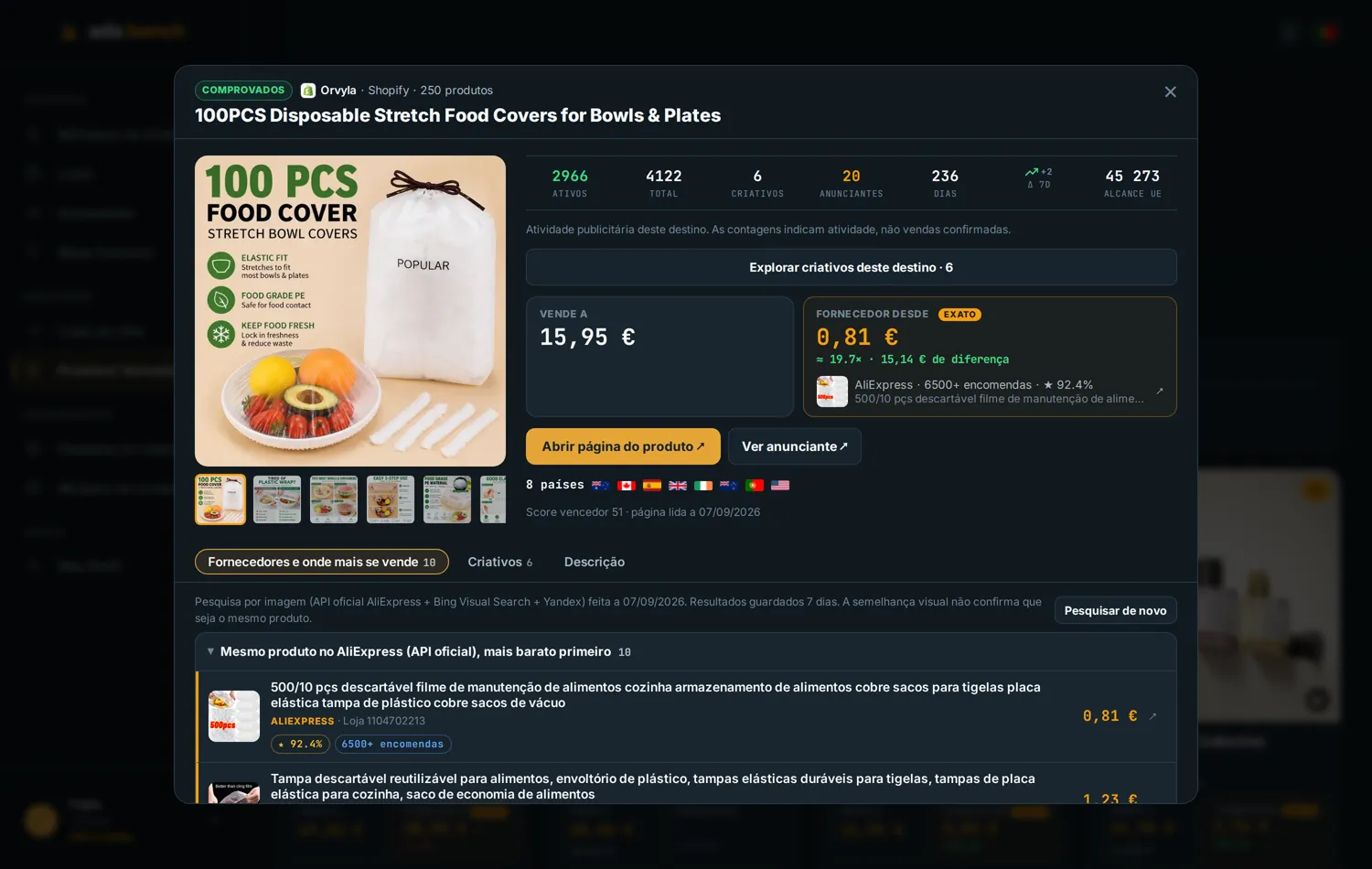Preços exibidos pela loja e por uma oferta de fornecedor; valores da captura
