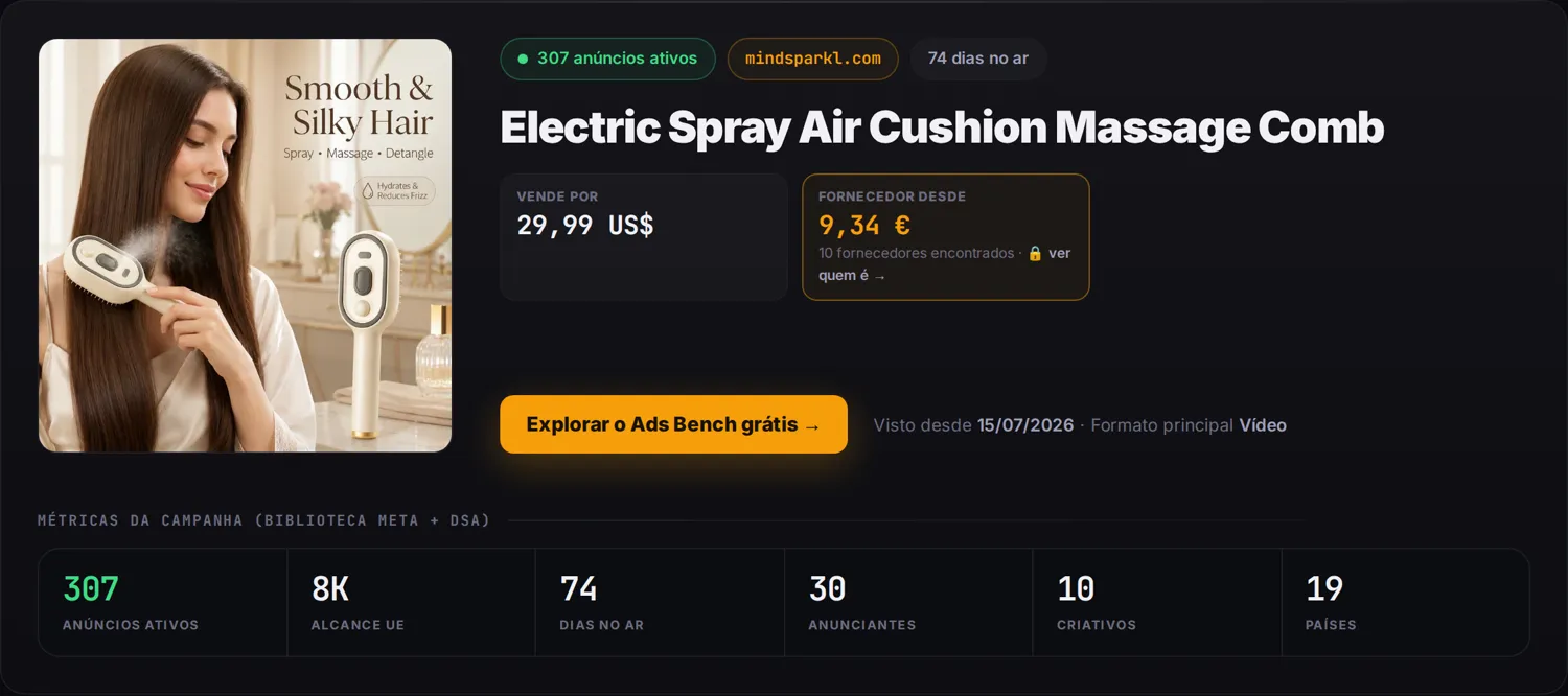 Página de produto do Ads Bench: preço da loja ao lado do fornecedor mais barato encontrado