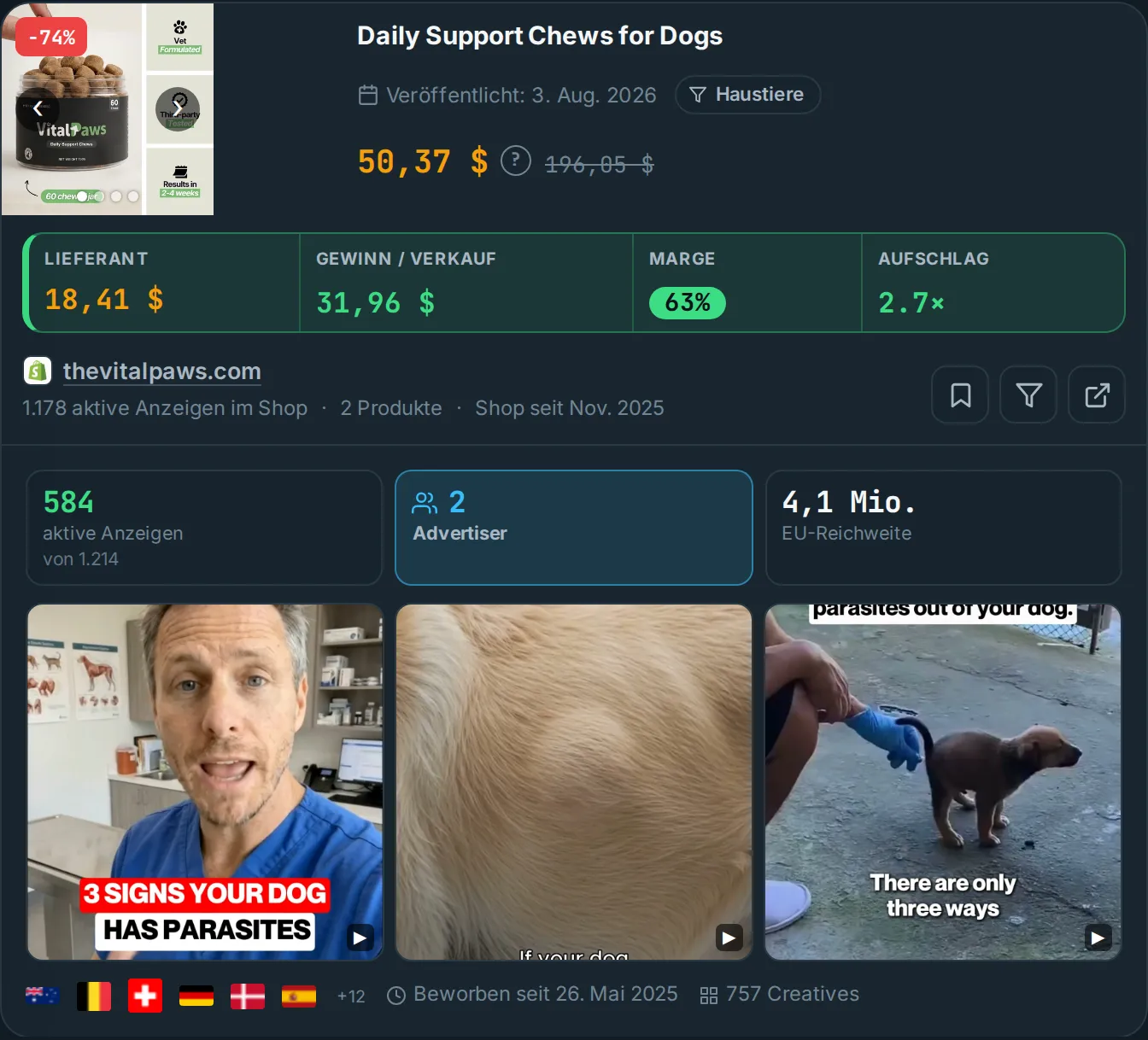 Ads Bench: um produto com preço de venda, fornecedor, lucro e margem