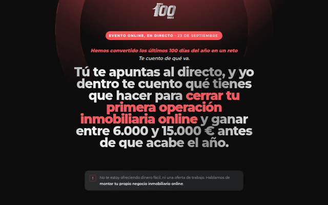 EL RETO — 100 días para tu primera operación inmobiliaria storefront