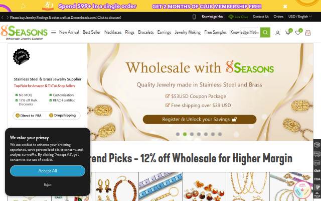 8Seasons: Stainless Steel Jewelry Wholesale storefront