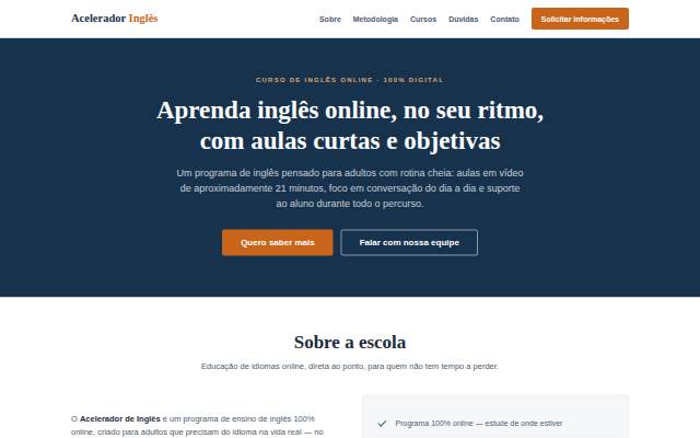 Startseite von Acelerador Inglês — Curso de Inglês Online para Adultos