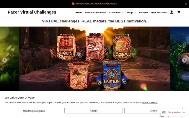 Pacer Virtual Challenges storefront