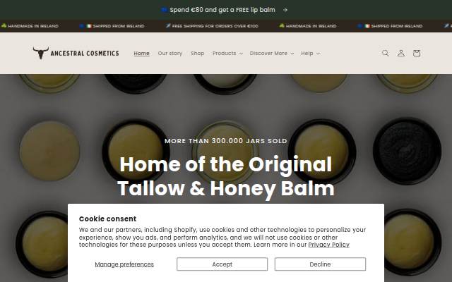 Ancestral Cosmetics storefront
