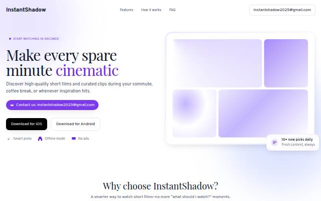 InstantShadow — Watch short films, smarter storefront