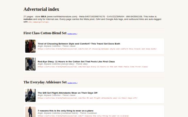 Advertorial index storefront