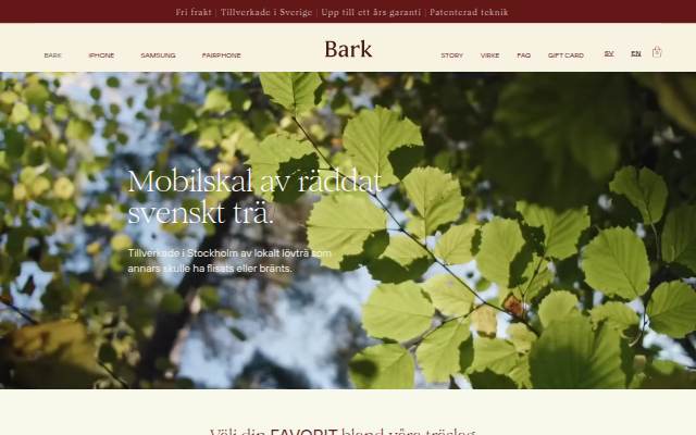 Bark Sweden webbshop storefront