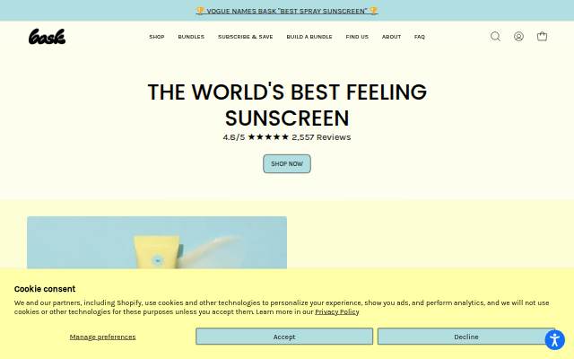 Bask Suncare storefront