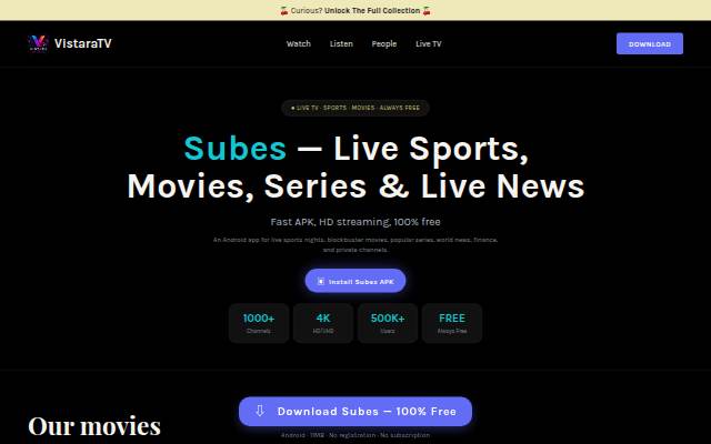 Startseite von VistaraTV — Movies, Series, Free