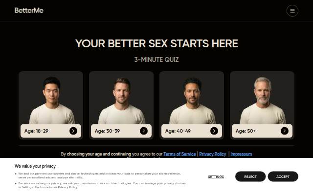 Startseite von BetterMe Quiz