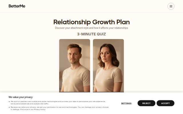 Startseite von BetterMe Quiz