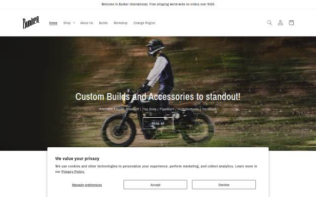 Bunker Custom Cycles storefront