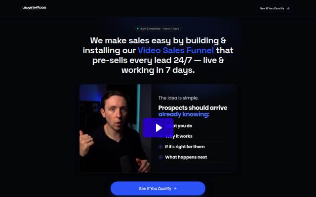 Vitrine de Unorthodox Systems — Video Sales Funnel Built &amp; Live in 7 Days