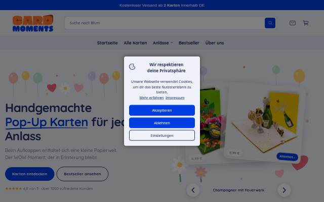 Startseite von cardmoments.de