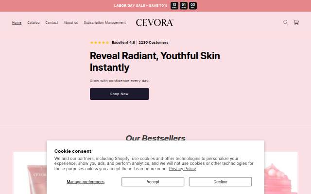 Cevora Skincare storefront