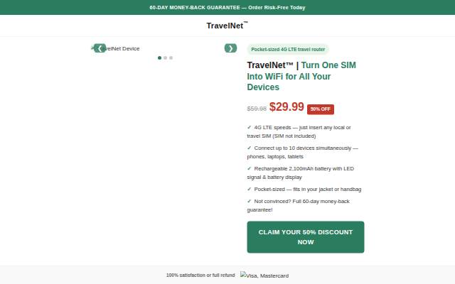 Vitrine de TravelNet™ — Pocket 4G LTE Travel WiFi Router
