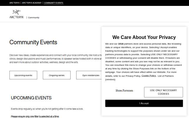 Arc'teryx Community Events storefront