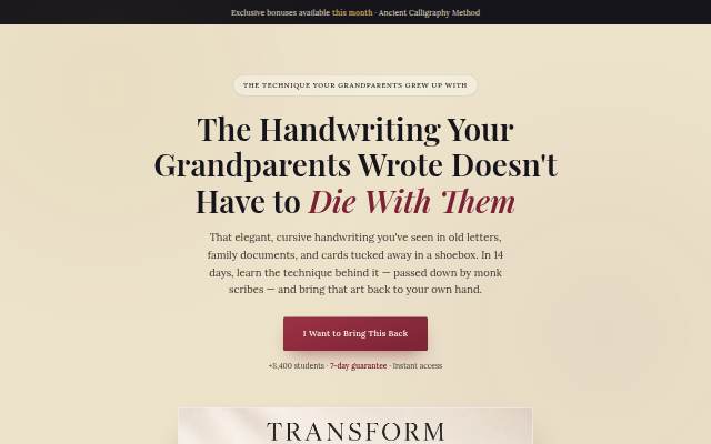 Vitrine de Ancient Calligraphy Method · Transform Your Handwriting in 14 Days