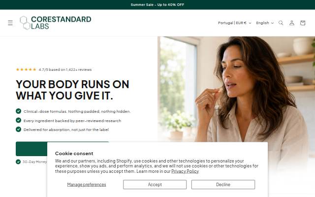 CoreStandard Labs storefront