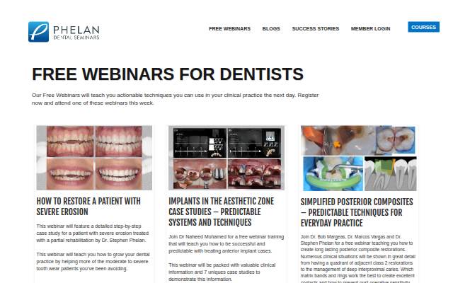 Startseite von Phelan Dental Seminars Free Webinars