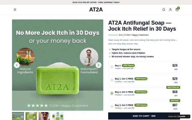 AT2A Antifungal Soap — Jock Itch Relief storefront