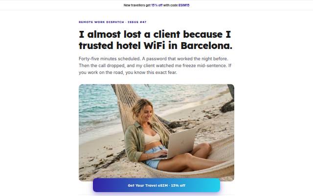 I almost lost a client because I trusted hotel WiFi in Barcelona. storefront