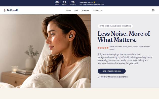 Driftwell — Reusable Silicone Earplugs for Sleep, Travel &amp; Focus storefront