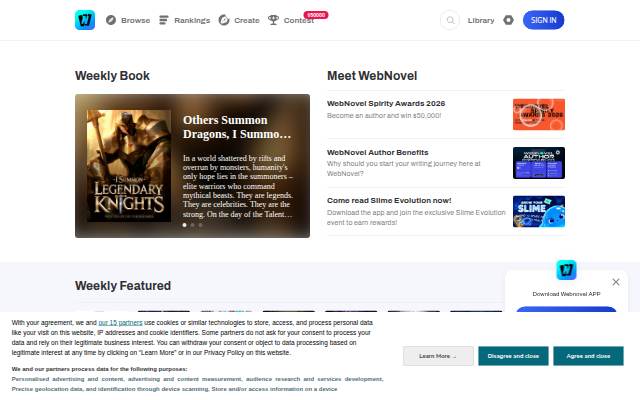 WebNovel storefront