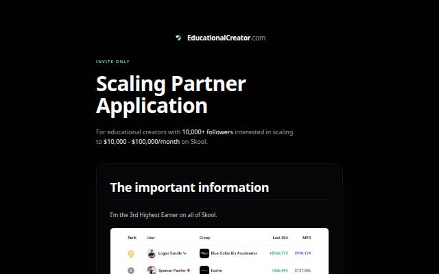 Scaling Partner Application — For 10k+ Creators storefront