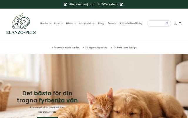 Startseite von Elanzo-pets.com
