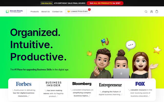 Startseite von Elevate Sheets