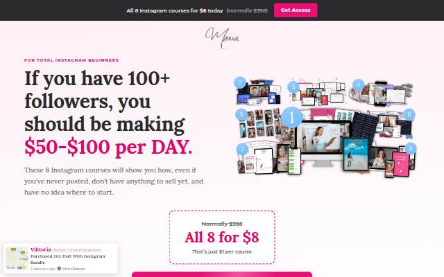 Get Paid With Instagram: 8 Course Bundle for $8 storefront