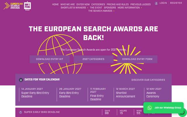 Startseite von European Search Awards