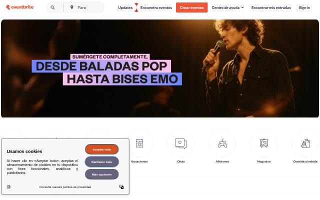 Startseite von Eventbrite