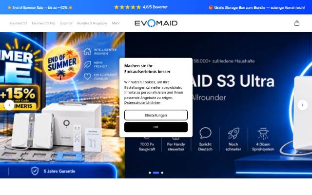 Startseite von Evomaid