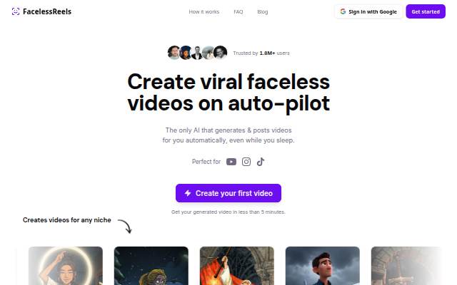 FacelessReels | AI Faceless Reels Generator storefront