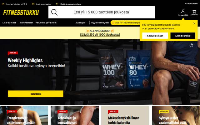 Osta ravintolisät ja treenivaatteet osoitteessa Fitnesstukku.fi storefront