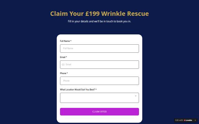 Startseite von Wrinkle Rescue — 3 Areas for £199