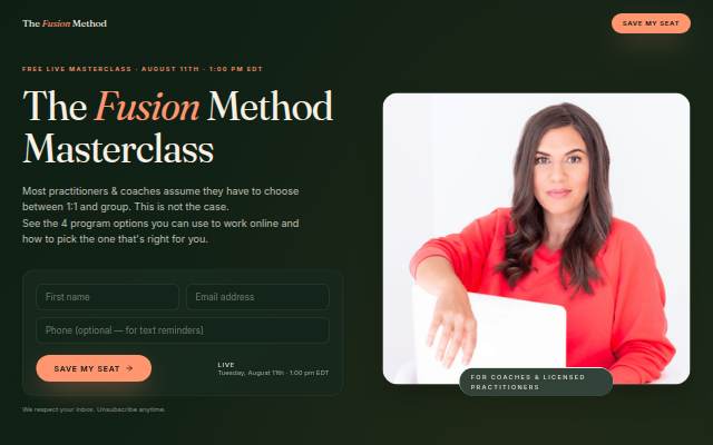 Startseite von The Fusion Method Masterclass — Save Your Free Seat