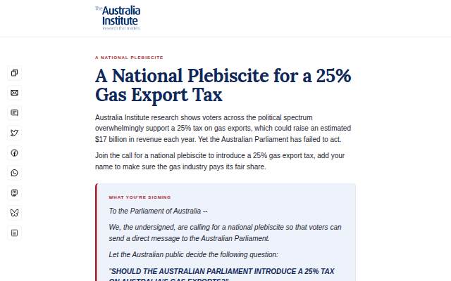 A National Plebiscite for a 25% Gas Export Tax storefront