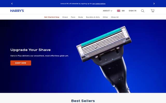 Vitrine de Harry's. Quality Shaving Grooming Products, at a Fair Price
