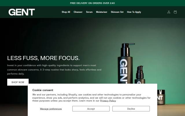 Gent Skincare storefront