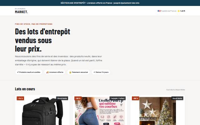 Startseite von Gilverania Market — déstockage d'entrepôt