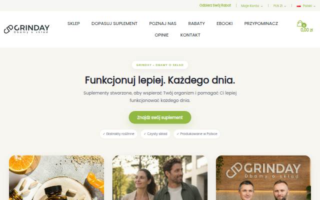 GRINDAY • Dbamy o skład • Roślinne Suplementy Diety Witaminy Adaptogeny storefront