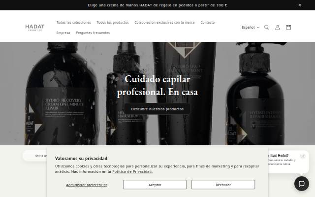 Hadat cosmetics Spain storefront