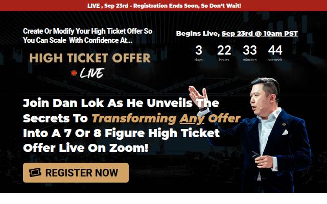 High Ticket Offer LIVE Registration Page storefront
