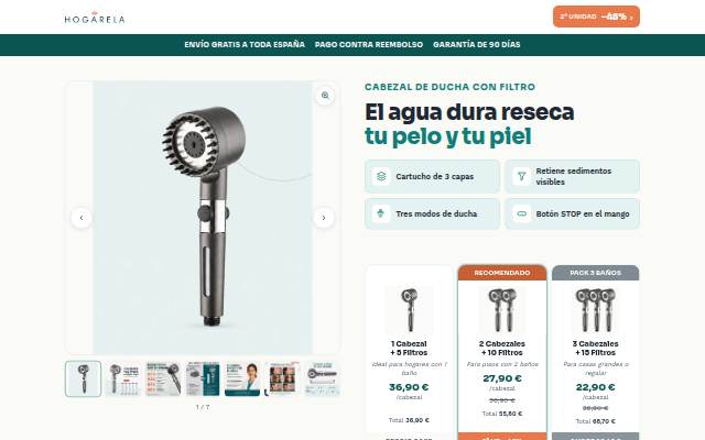Cabezal de ducha con filtro · 5 recambios storefront