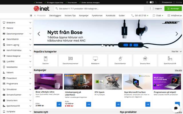 Startseite von Inet.se